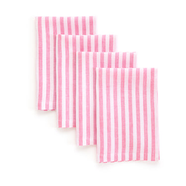 Pink & White | Amalfi Stripe Pink & White Linen Dinner Napkins Folded For Product Display