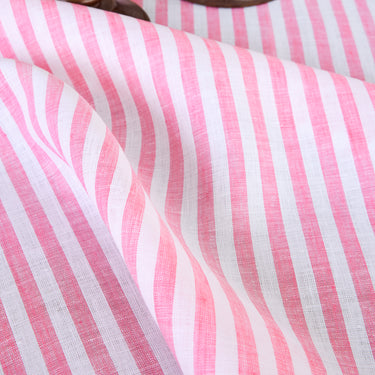 Pink & White | Amalfi Stripe Pink & White Linen Dinner Napkins Arranged For Dining Décor