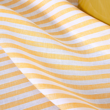 Mustard & White | Amalfi Stripe Mustard & White Linen Dinner Napkins Arranged For Dining Décor