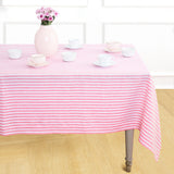 Pink & White | Amalfi Stripe Pink & White Linen Tablecloth Displayed Flat For Product View