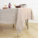 Brown & Cream | Amalfi Stripe Brown & Cream Tablecloth Neutral Linen Tablecloth With Farmhouse Table Décor