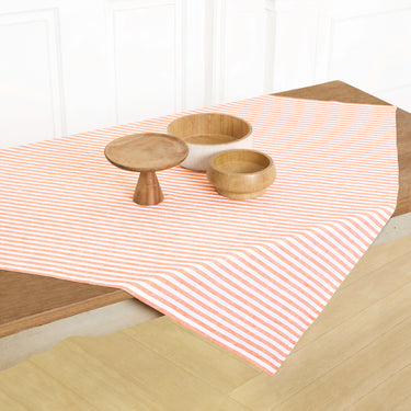 Orange & White | Amalfi Stripe Orange & White Linen Table Throw Displayed Flat Table For Product View