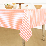 Orange & White | Amalfi Stripe Orange & White Tablecloth Elegant Dining Setup Featuring A Soft Linen Tablecloth