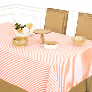 Orange & White | Amalfi Stripe Orange & White Tablecloth Neutral Linen Tablecloth With Farmhouse Table Décor