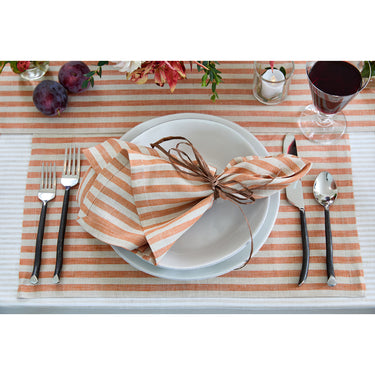 Pumpkin & Natural | Amalfi Stripe Pumpkin & Natural Linen Napkins Soft Linen Dinner Napkins With Modern Table Setting