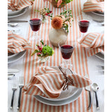 Pumpkin & Natural | Solino Home Amalfi Stripe Pumpkin & Natural Elegant Dining Setup With Textured Linen Table Runner