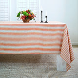 Pumpkin & Natural | Amalfi Stripe Pumpkin & Natural Linen Tablecloth Displayed Flat For Product View