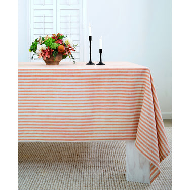 Pumpkin & Natural | Amalfi Stripe Pumpkin & Natural Tablecloth Neutral Linen Tablecloth With Farmhouse Table Décor