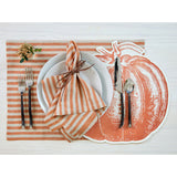 Pumpkin & Natural | Amalfi Stripe Pumpkin & Natural Linen Dinner Napkins Styled On An Elegant Dining Table