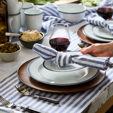 Navy & White | Amalfi Stripe Navy & White Linen Napkins Soft Linen Dinner Napkins With Modern Table Setting