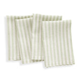Sage & White | Amalfi Stripe Sage & White Linen Dinner Napkins Folded For Product Display