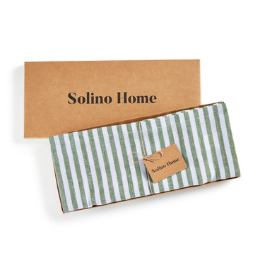 Green & White | Solino Home Amalfi Stripe Green & White Round Linen Tablecloth In Branded Packaging