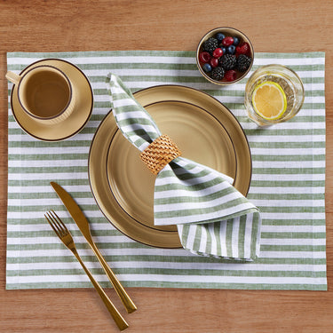 Green & White | Amalfi Stripe Elegant Table Setting With Textured Green & White Linen Placemat