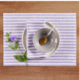 Violet & White | Amalfi Stripe Elegant Table Setting With Textured Violet & White Linen Placemat