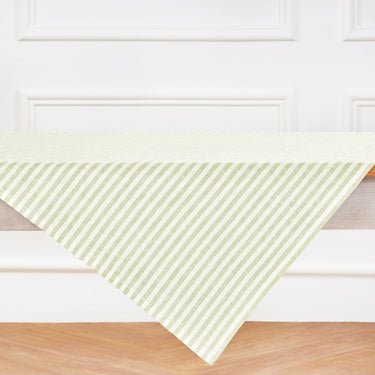 Sage & White | Amalfi Stripe Sage & White Linen Table Throw Styled On An Elegant Dining Table