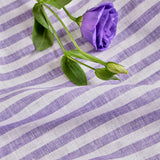 Violet & White | Amalfi Stripe Violet & White Linen Placemats Paired With Ceramic Dinnerware
