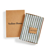 Green & White | Solino Home Amalfi Stripe Green & White Linen Dinner Napkin Set In Branded Packaging