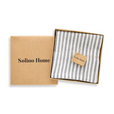 Grey & White | Solino Home Amalfi Stripe Grey & White Tablecloth Linen Tablecloth In Branded Packaging