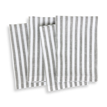Grey & White | Amalfi Stripe Grey & White Linen Dinner Napkins Folded For Product Display