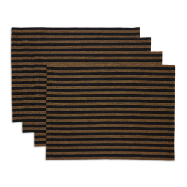 Brown Sugar & Black | Amalfi Stripe Brown Sugar & Black Linen Placemats Displayed Flat For Product View