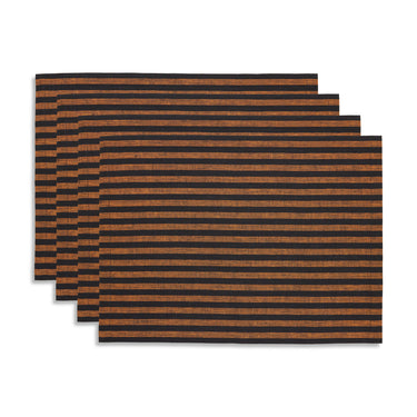 Pumpkin & Black | Amalfi Stripe Pumpkin & Black Linen Placemats Displayed Flat For Product View