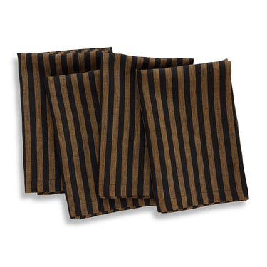 Brown Sugar & Black | Amalfi Stripe Brown Sugar & Black Linen Dinner Napkins Folded For Product Display