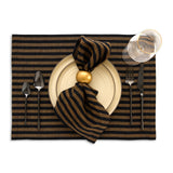 Brown Sugar & Black | Amalfi Stripe Elegant Table Setting With Textured Brown Sugar & Black Linen Placemat