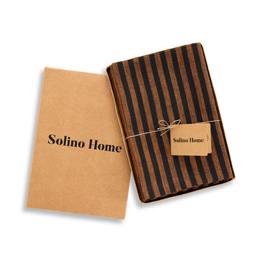 Pumpkin & Black | Solino Home Amalfi Stripe Pumpkin & Black  Linen Dinner Napkin Set In Branded Packaging