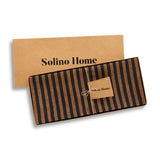 Pumpkin & Black | Solino Home Amalfi Stripe Pumpkin & Black Round Linen Tablecloth In Branded Packaging