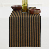 Brown Sugar & Black | Solino Home Amalfi Stripe Brown Sugar & Black Linen Table Runner Displayed Flat For Product View
