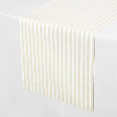 Sage & White | Solino Home Amalfi Stripe Sage & White Neutral Linen Table Runner With Farmhouse Table Decor