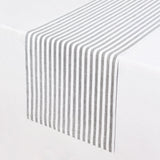 Grey & White | Solino Home Amalfi Stripe Grey & White Elegant Dining Setup With Textured Linen Table Runner