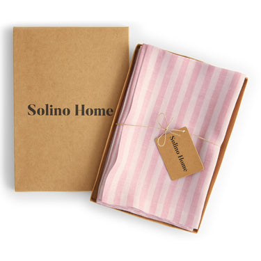 Cherry Blossom & White | Solino Home Amalfi Stripe Cherry Blossom & White Linen Dinner Napkin Set In Branded Packaging