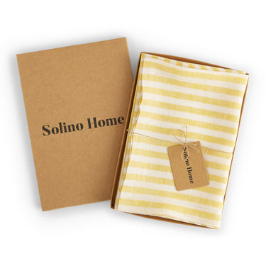 Primrose Yellow & White | Solino Home Amalfi Stripe Primrose Yellow & White Linen Dinner Napkin Set In Branded Packaging