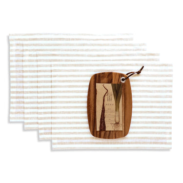 Natural & White | Amalfi Stripe Linen Placemats Displayed Flat For Product View