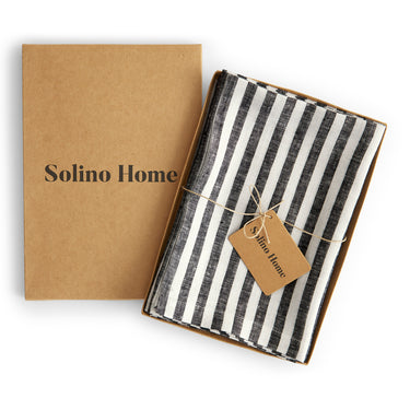 Black & White | Solino Home Amalfi Stripe Black & White Linen Dinner Napkin Set In Branded Packaging