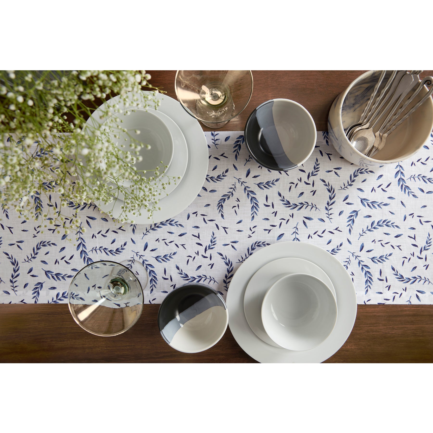 Blue and White Coastal Leaves