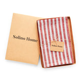 Red & White | Solino Home Amalfi Stripe Red & White Linen Dinner Napkin Set In Branded Packaging