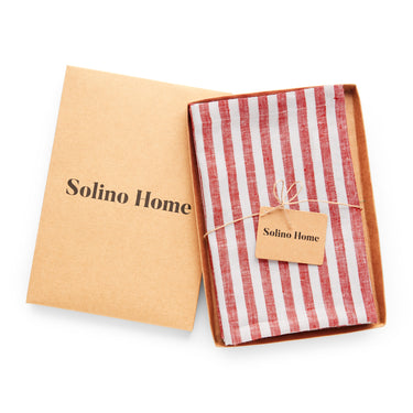 Red & White | Solino Home Amalfi Stripe Red & White Linen Dinner Napkin Set In Branded Packaging