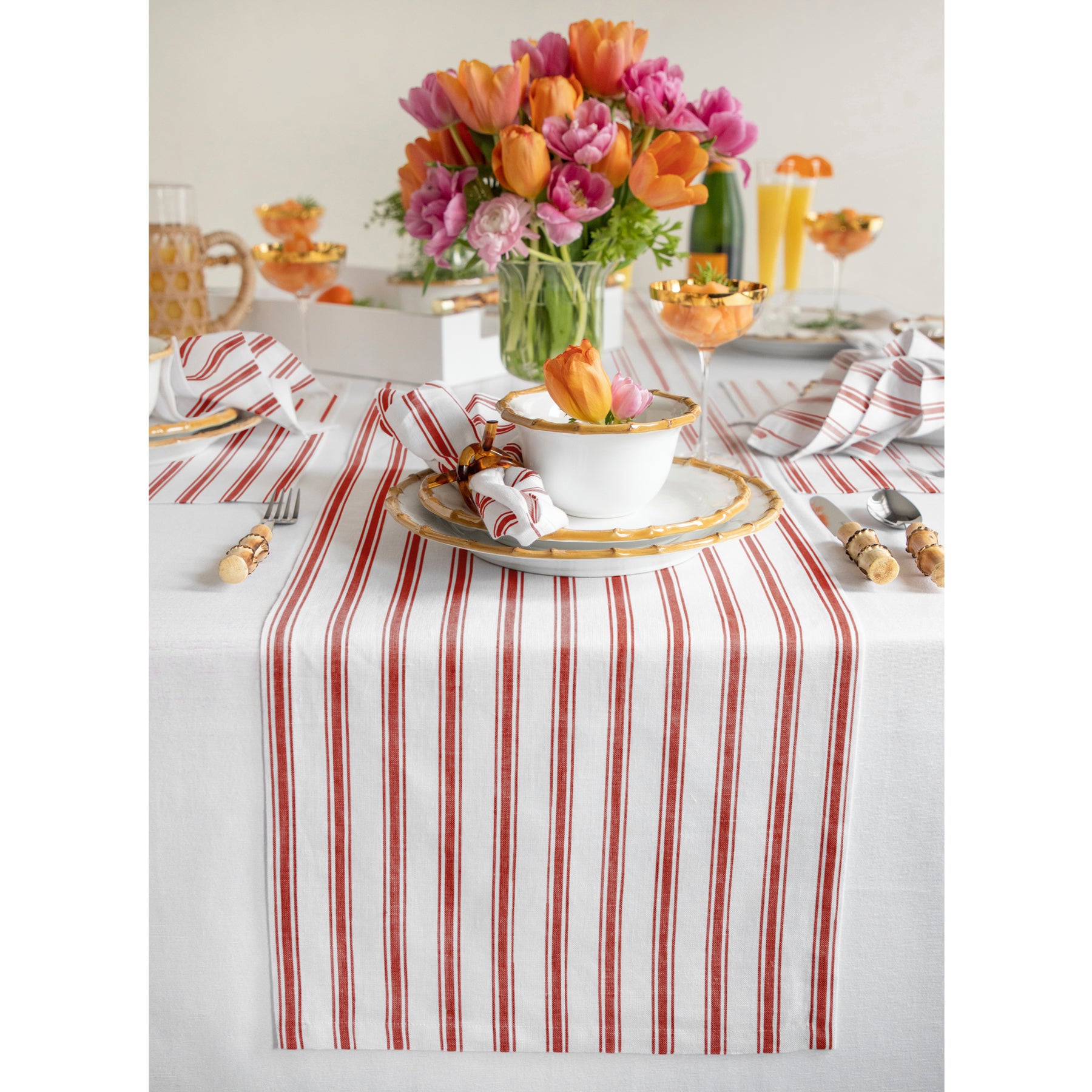 Capri Ticking Stripe - 100% Linen Placemats (Set of 4) Solino Home Color: Red and White