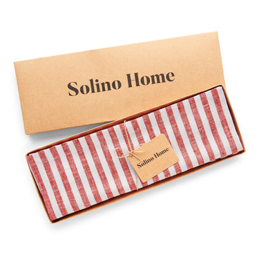 Red & White | Solino Home Amalfi Stripe Red & White Linen Placemat Set In Branded Packaging