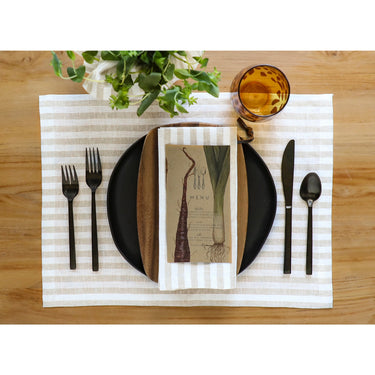Natural & White | Amalfi Stripe Linen Placemats Styled On A Modern Dining Table