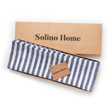 Navy & White | Solino Home Amalfi Stripe Navy & White Linen Placemat Set In Branded Packaging