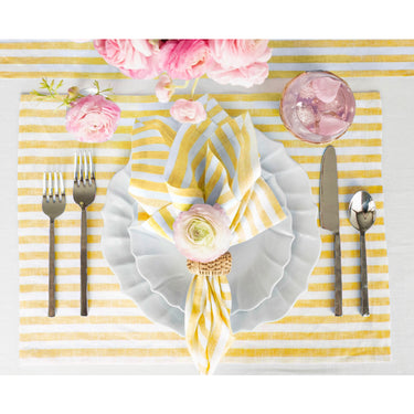 Primrose Yellow & White | Amalfi Stripe Primrose Yellow & White Linen Dinner Napkins Styled On An Elegant Dining Table