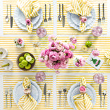 Primrose Yellow & White | Amalfi Stripe Primrose Yellow & White Linen Dinner Napkins Arranged For Dining Décor