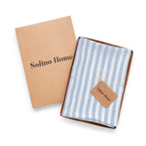 Sky Blue & White | Solino Home Amalfi Stripe Sky Blue & White Linen Dinner Napkin Set In Branded Packaging