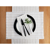 Natural & White | Amalfi Stripe Neutral Linen Placemats Paired With Ceramic Dinnerware