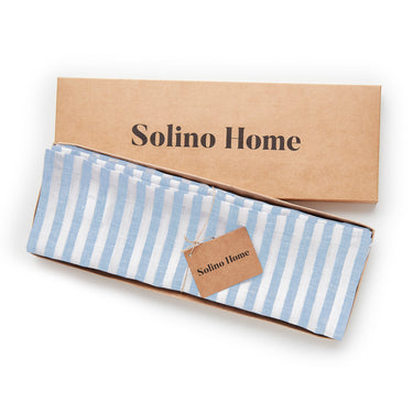 Sky Blue & White | Solino Home Amalfi Stripe Sky Blue & White Linen Placemat Set In Branded Packaging