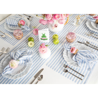 Sky Blue & White | Amalfi Stripe  Elegant Table Setting With Textured Sky Blue & White Linen Placemat