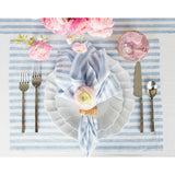 Sky Blue & White | Amalfi Stripe Sky Blue & White Linen Napkins Soft Linen Dinner Napkins With Modern Table Setting